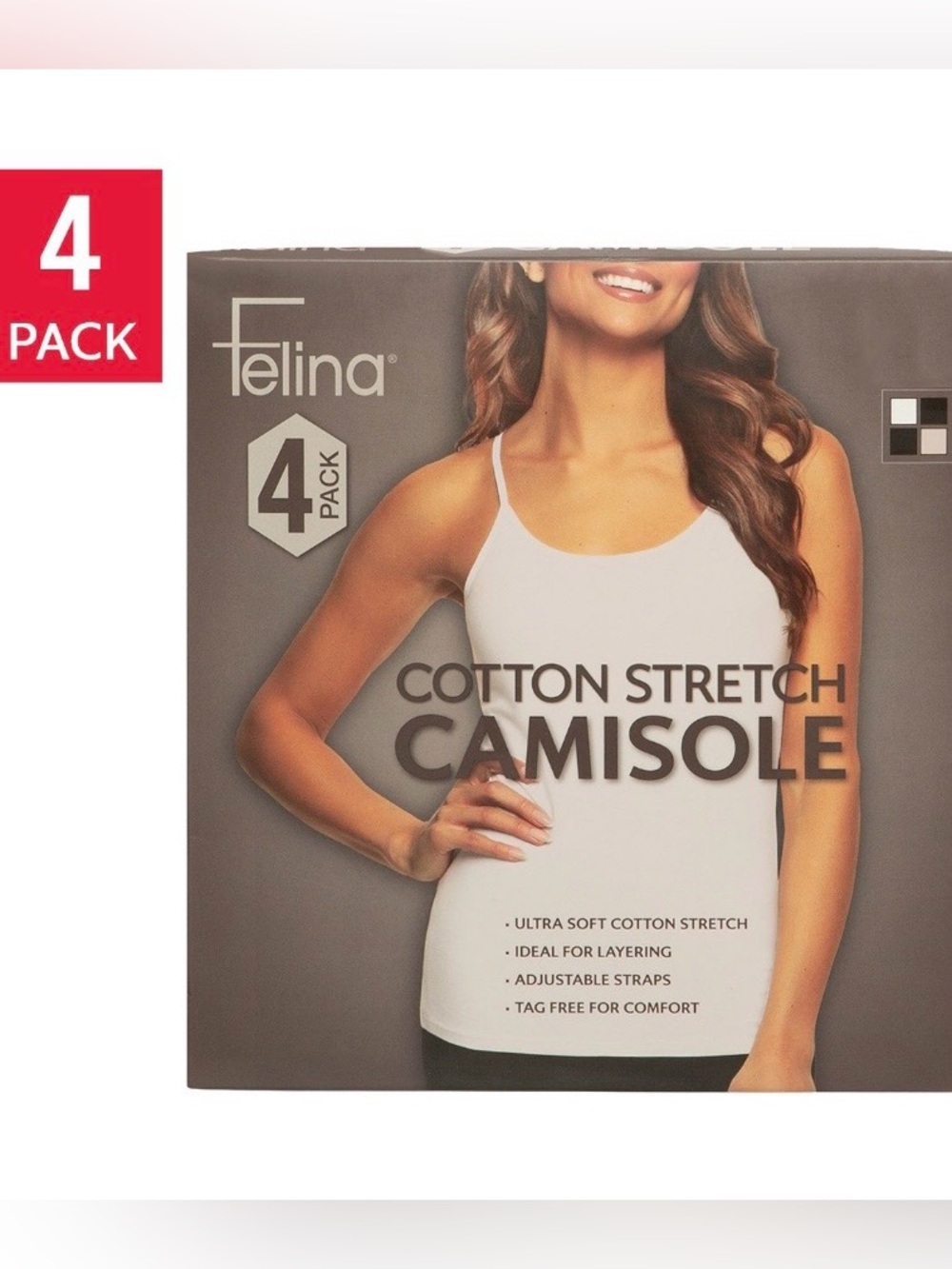 NWT Felina 4pk Stretch Camisole - Slim Fit Tank with Adjustable Straps